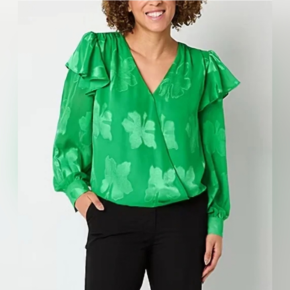 LAUREL GREY,  Green Floral Women's Top